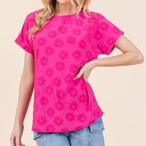 Textured Floral Pattern Short Sleeve T-Shirt